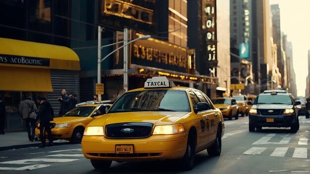 Photo yellow cab under the bright city lights