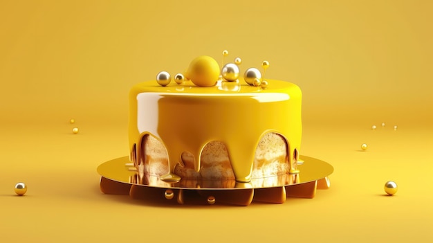 A yellow cake with a yellow glaze