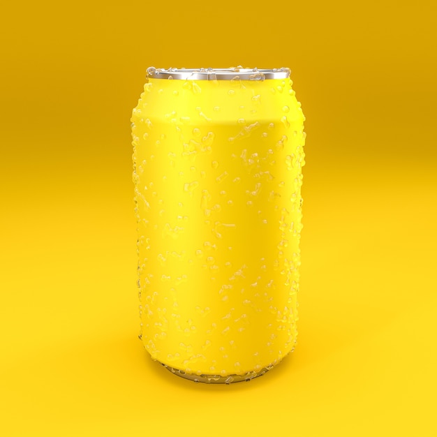 Yellow can on a yellow background with condensation. 3d render