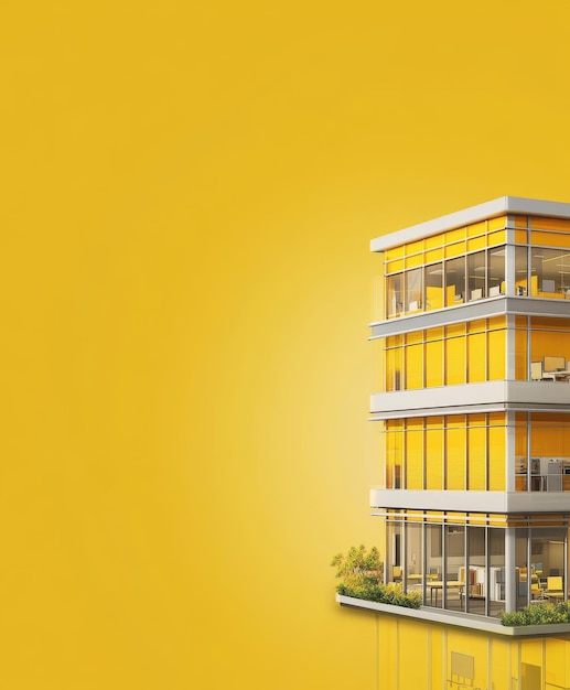 Yellow Canvas Office Cartoon Building with Ample Copy Space