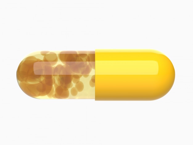 Yellow capsule pill,Medical,Medicine 3D Render