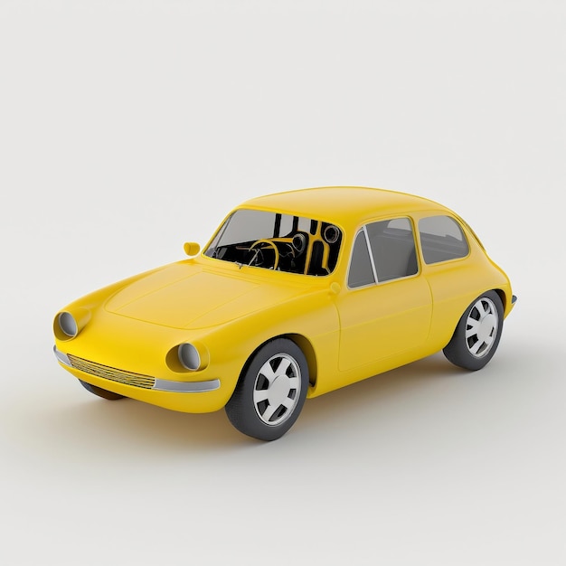 A yellow car is shown in a 3d model.