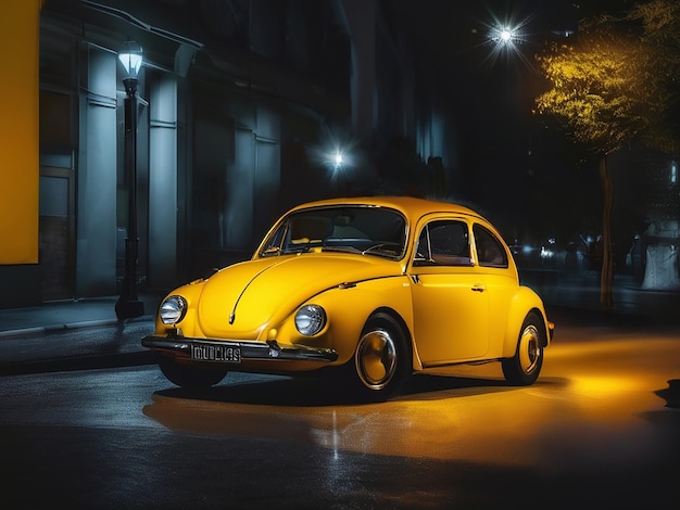 Yellow car in night view