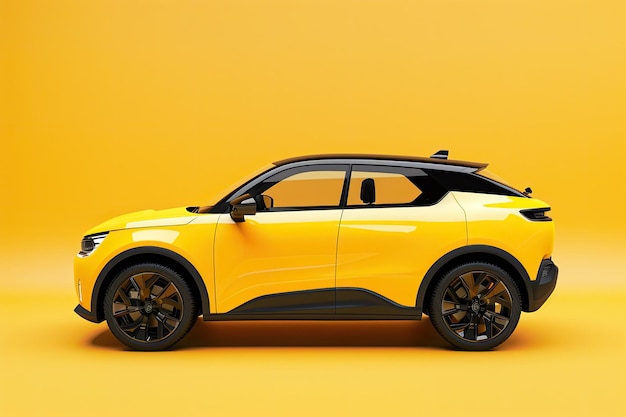 Photo yellow car with a black roof and black tires