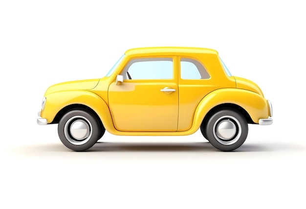 Yellow cartoon car on white background side view