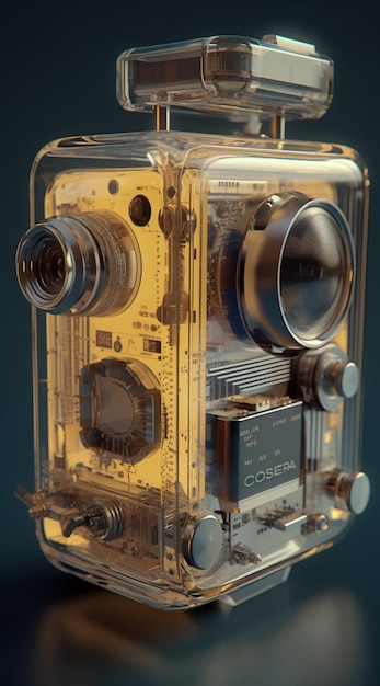 A yellow case with a camera on it