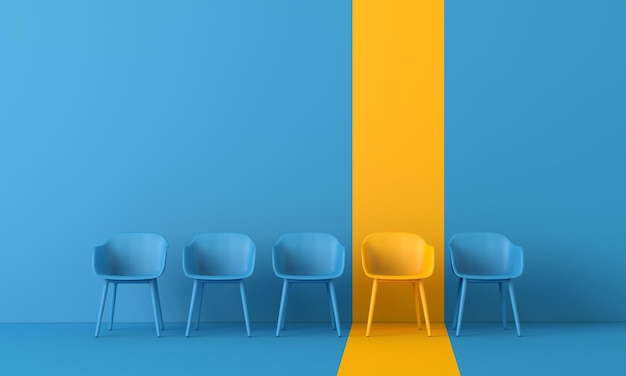 Yellow chair standing out from the crowd business concept d rendering