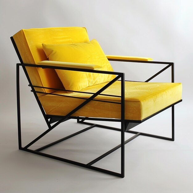 Photo a yellow chair with a black frame and a yellow pillow on it