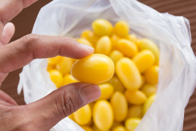 Yellow cherry tomatoes on hand