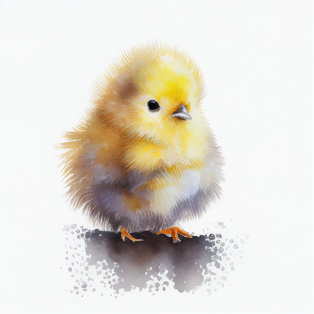 Yellow chick drawing watercolor Generative AI