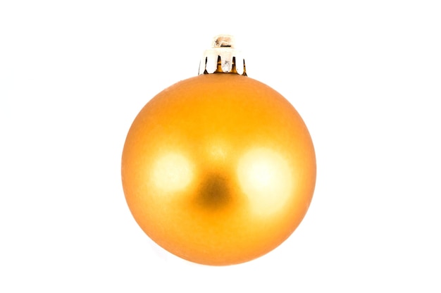 Yellow Christmas ball closeup isolated on white background