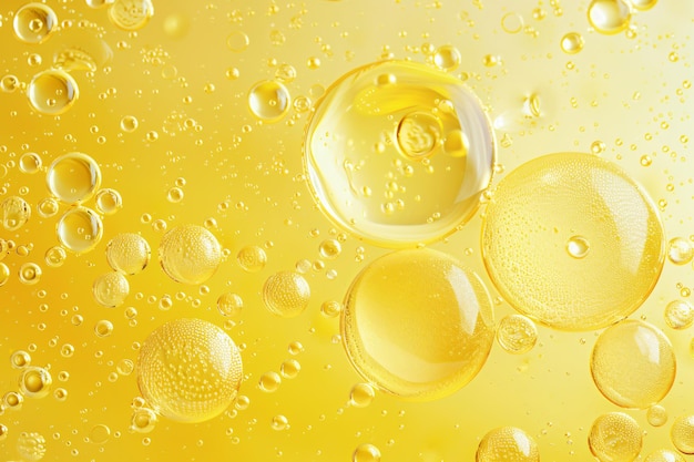 Yellow circular oil droplets floating on the water