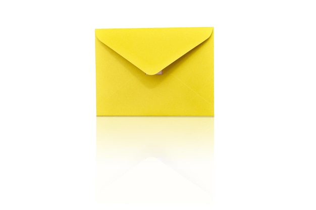 Yellow closed envelope isolated on white background. Design element. Postal goods.