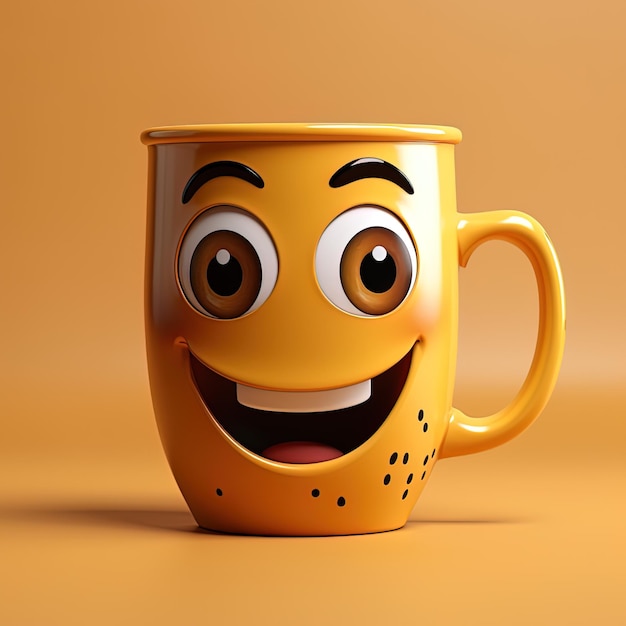 a yellow coffee mug with a smiley face on it