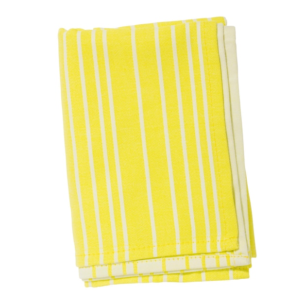 Yellow color folded cotton striped napkin isolated Kitchen towel top view Element for design