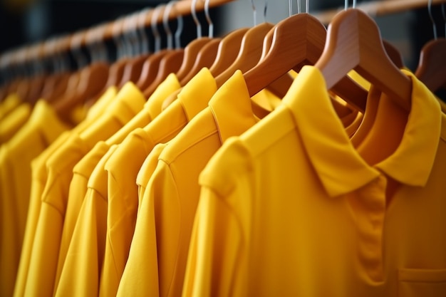 Photo yellow colored clothes on hangers in retail shop fashion and shopping concept