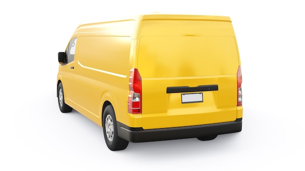 Yellow commercial van for transporting small loads in the city on a white background Blank body for your design 3d illustration