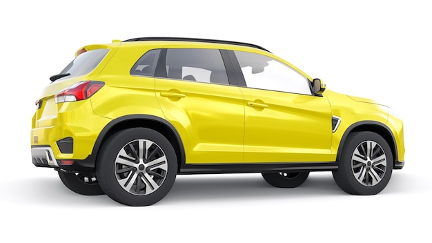 Yellow compact urban SUV on a white uniform background with a blank body for your design 3d rendering