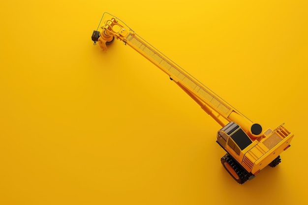 Yellow construction crane extending against a bright yellow background