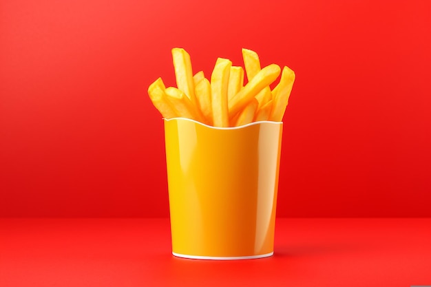 a yellow container with french fries