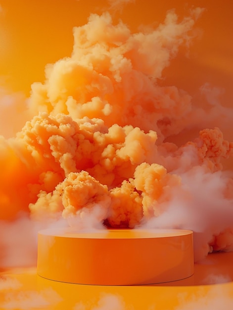 Photo yellow container with orange and white smoke coming out of it