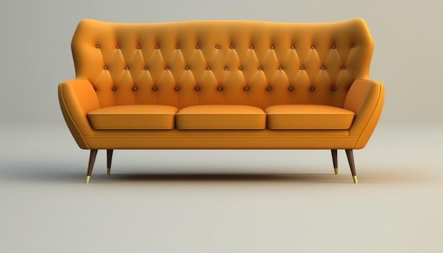 A yellow couch with a cushion that says'the word " on it.