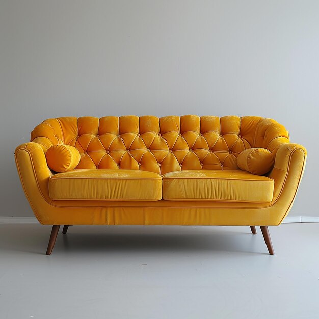 a yellow couch with the word  the word  on it