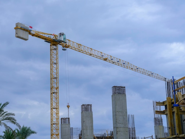 Yellow crane on a construction site