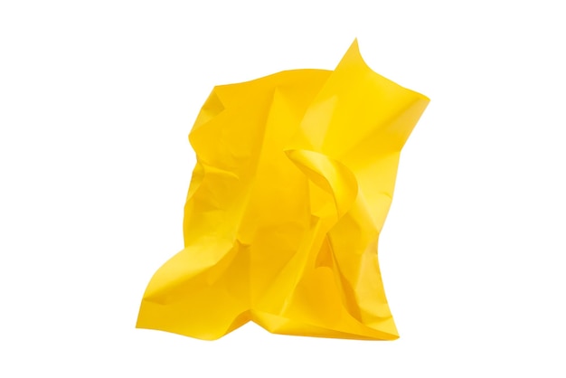 Yellow crumpled paper White background