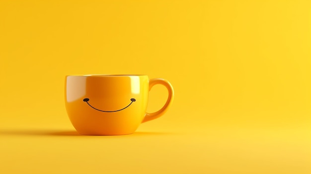 Yellow cup with smiley face on yellow background