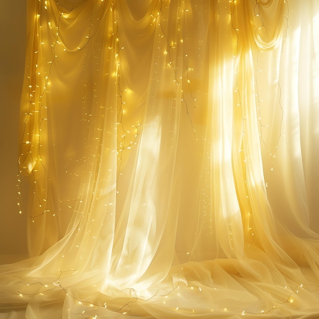 yellow curtain cascading tulle drapes