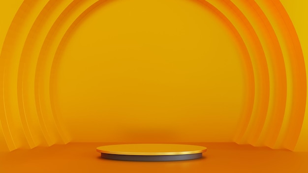 Yellow cylinder podium with yellow circle niche wall stage for product 3D rendering