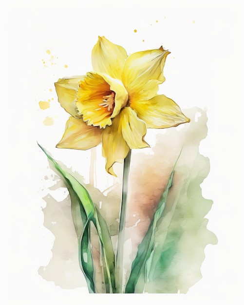 Yellow daffodil on a white background Watercolor illustration