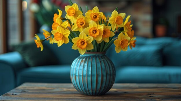 Yellow Daffodils in a Blue Vase