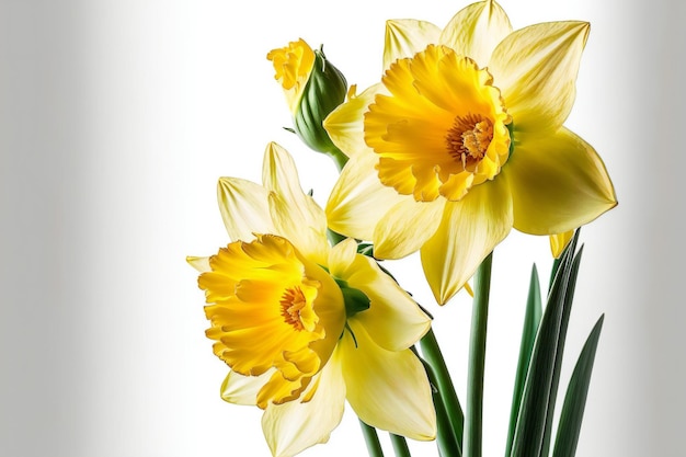 Yellow daffodils flowers isolated on white nature flowers gardens