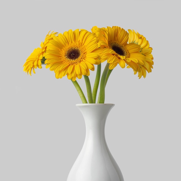 Yellow daisies on white background