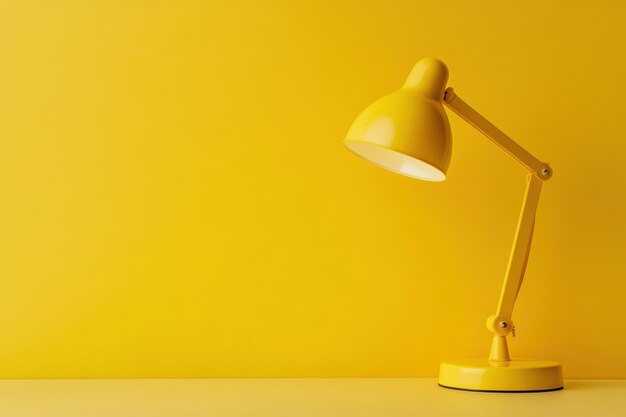 Photo yellow desk lamp casting a warm glow against a matching yellow background