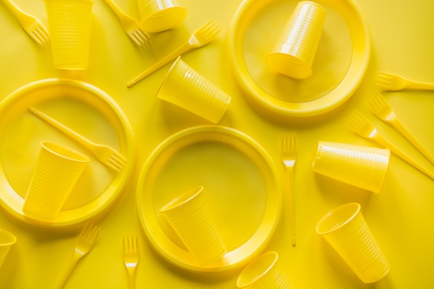 Yellow disposable picnic utensils