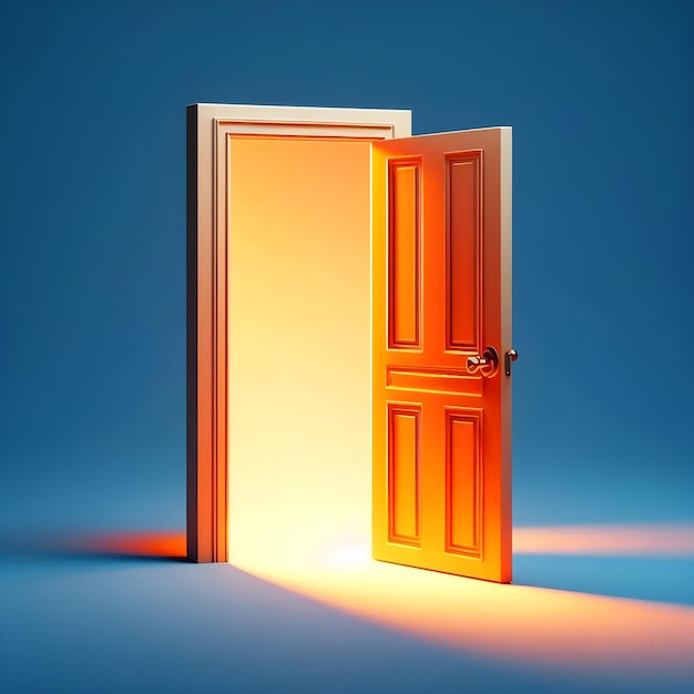 a yellow door with the door open and the light shining on it