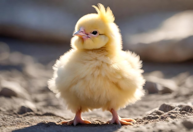 a yellow duck is standing on a rock with the word  baby  on it