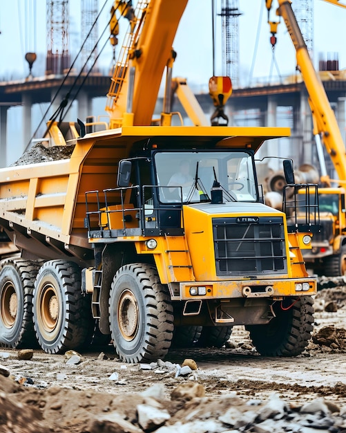 a yellow dump truck with the word quot l quot on the front