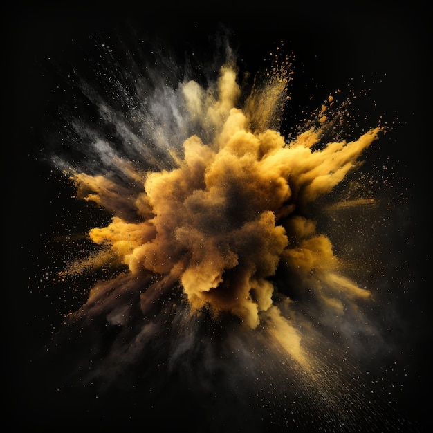 Yellow dust explosion on black background Generative AI