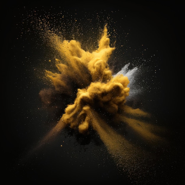 Yellow dust explosion on black background Generative AI