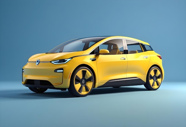 Yellow electric car for summer trips 3D render