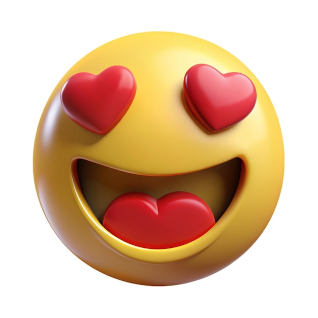 Yellow emoji face smile with red hearts instead of eyes and open smile Feeling in love emoticon 3d vector icon Cartoon minimal style