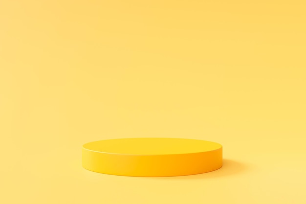 Yellow empty minimal podium product stands or pedestal on yellow background 3D rendering