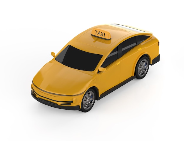 Yellow ev taxi or electric vehicle on white background