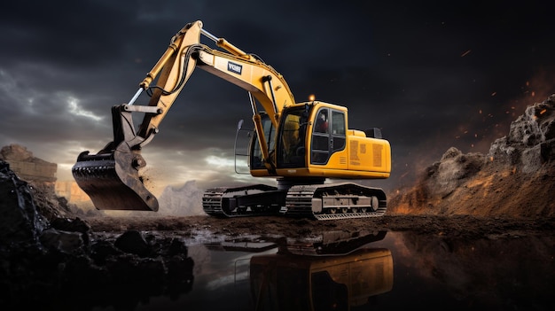 Yellow Excavator on Dirt Field