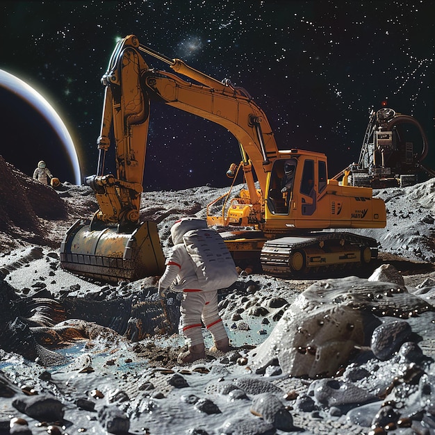 a yellow excavator is being used to extinguish a planet