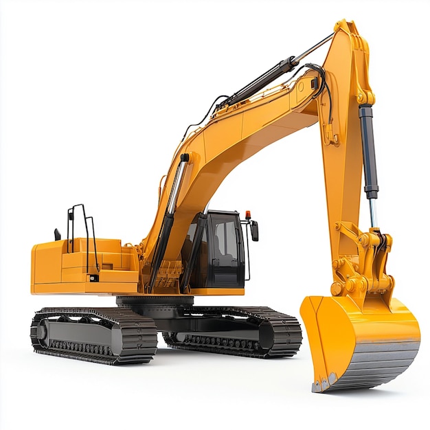 a yellow excavator is being used to work on a white background